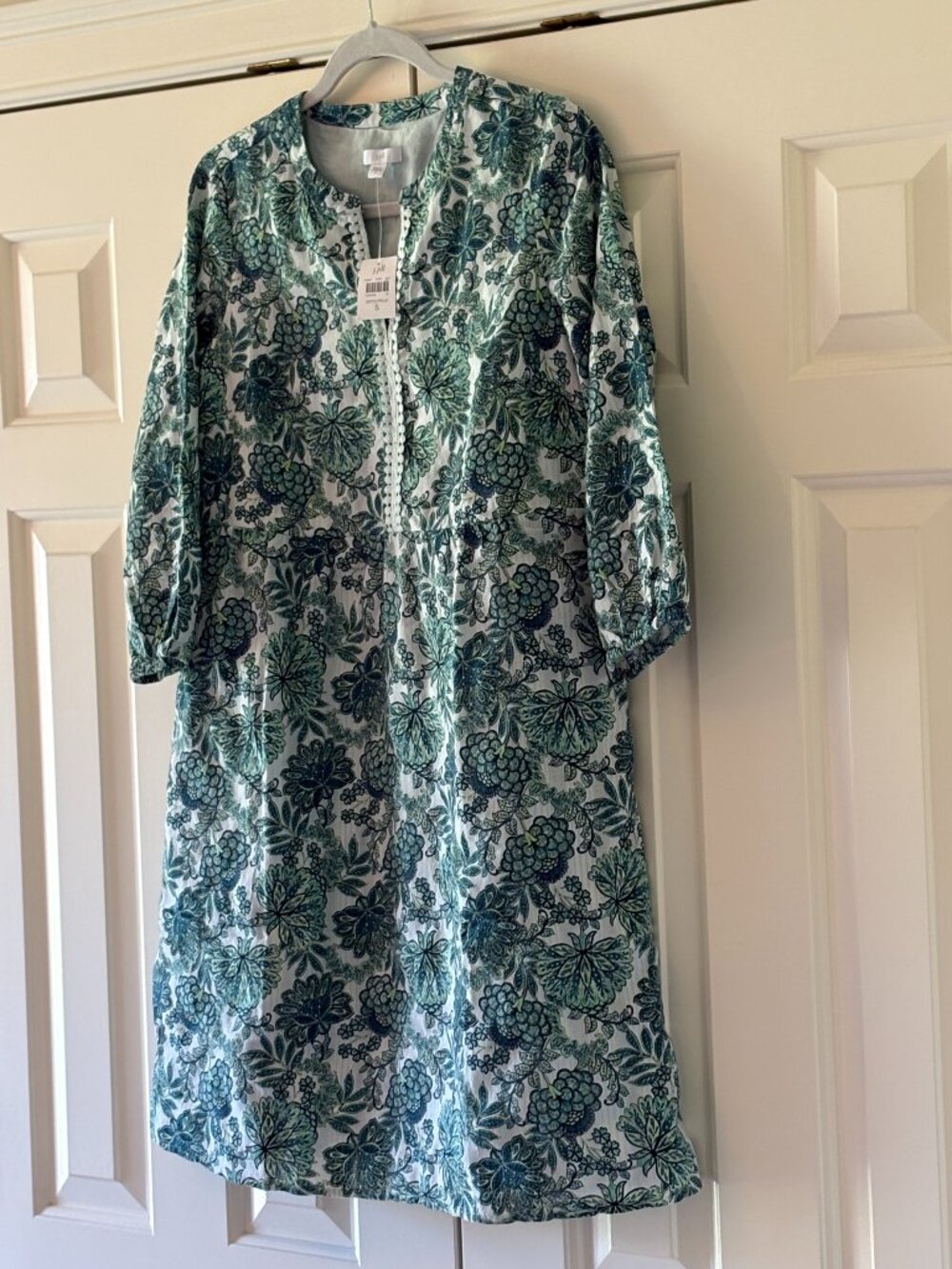 J.Jill Printed Split Neck Dress Sz S NWT